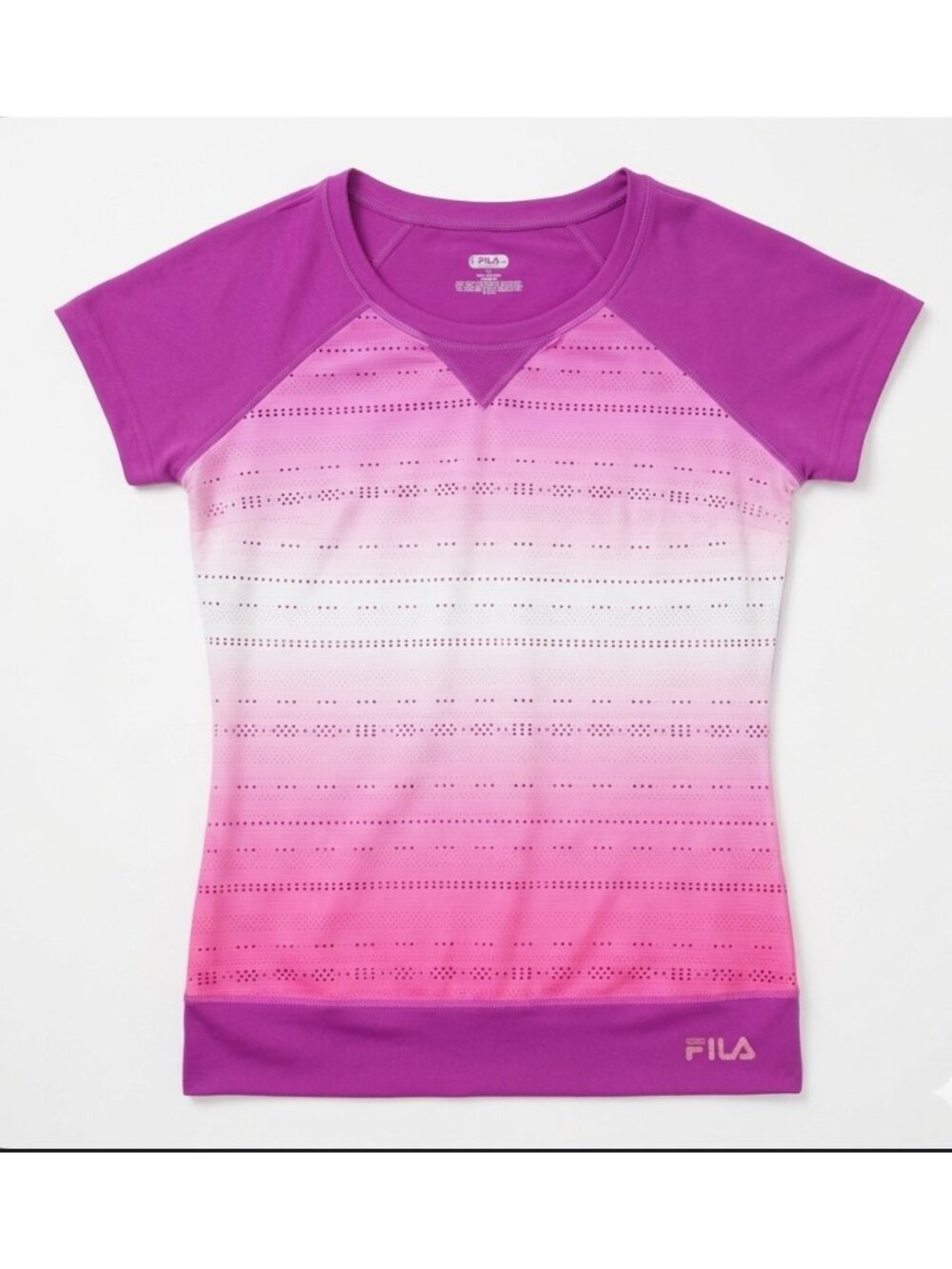 Fila Womens XS Pink Gradient Activewear Tee Short Sleeves Breathable Perforated